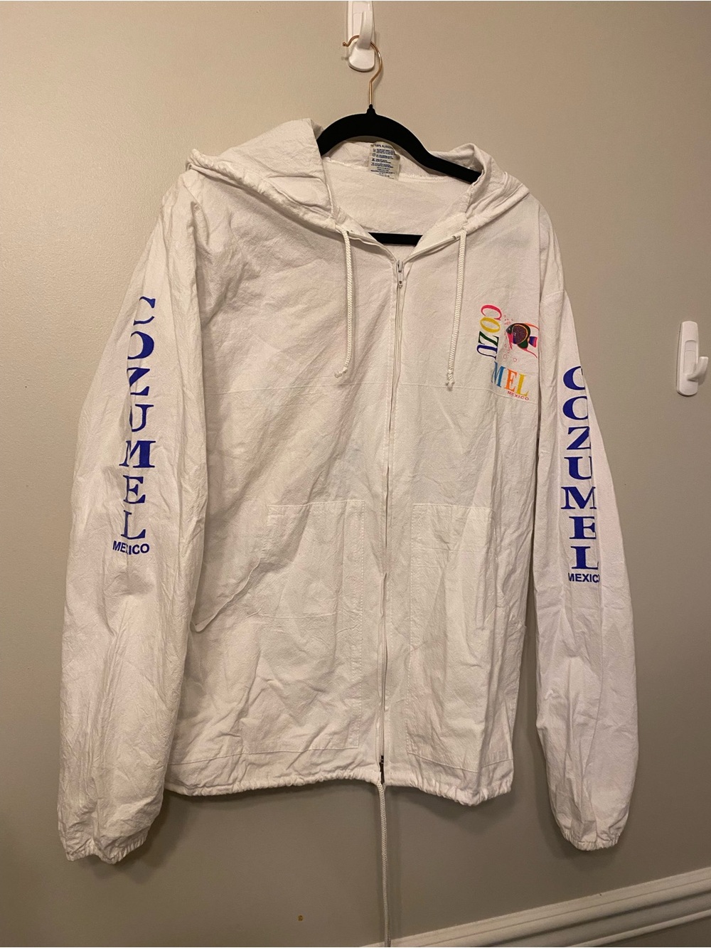White Cozumel Graphic Zip Windbreaker Jacket
